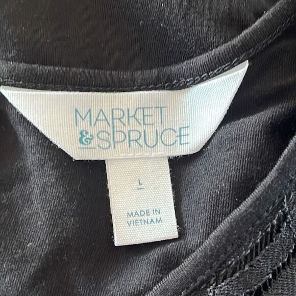 Market & Spruce Stitch Fix Hans Crochet Front Mixed Material Black Top Size Larg - Picture 5 of 5